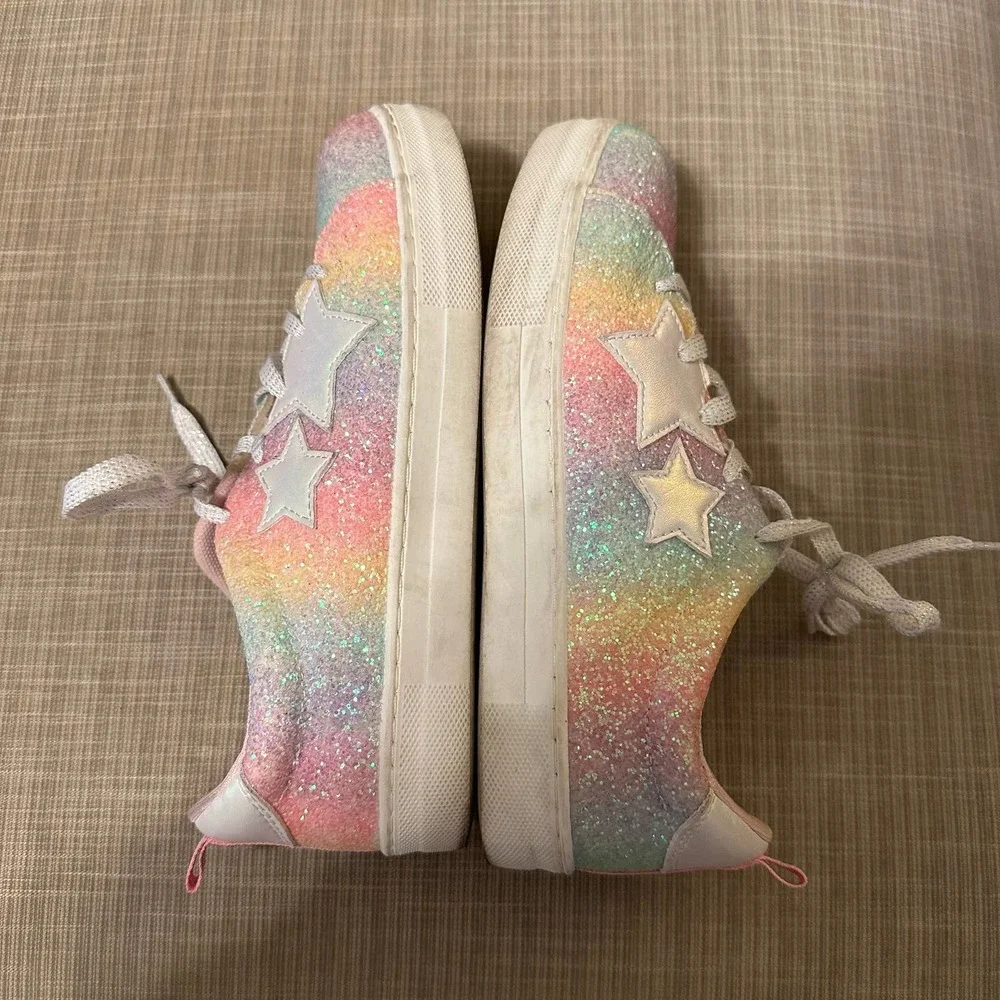 Wonder Nation Girls Pastel Rainbow Star Casual Low-Top Court Sneaker Size 6